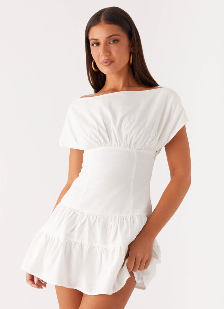 Ember Haze Boat Neck Mini Dress - Off White Ember Haze Boat Neck Mini Dress - Off White