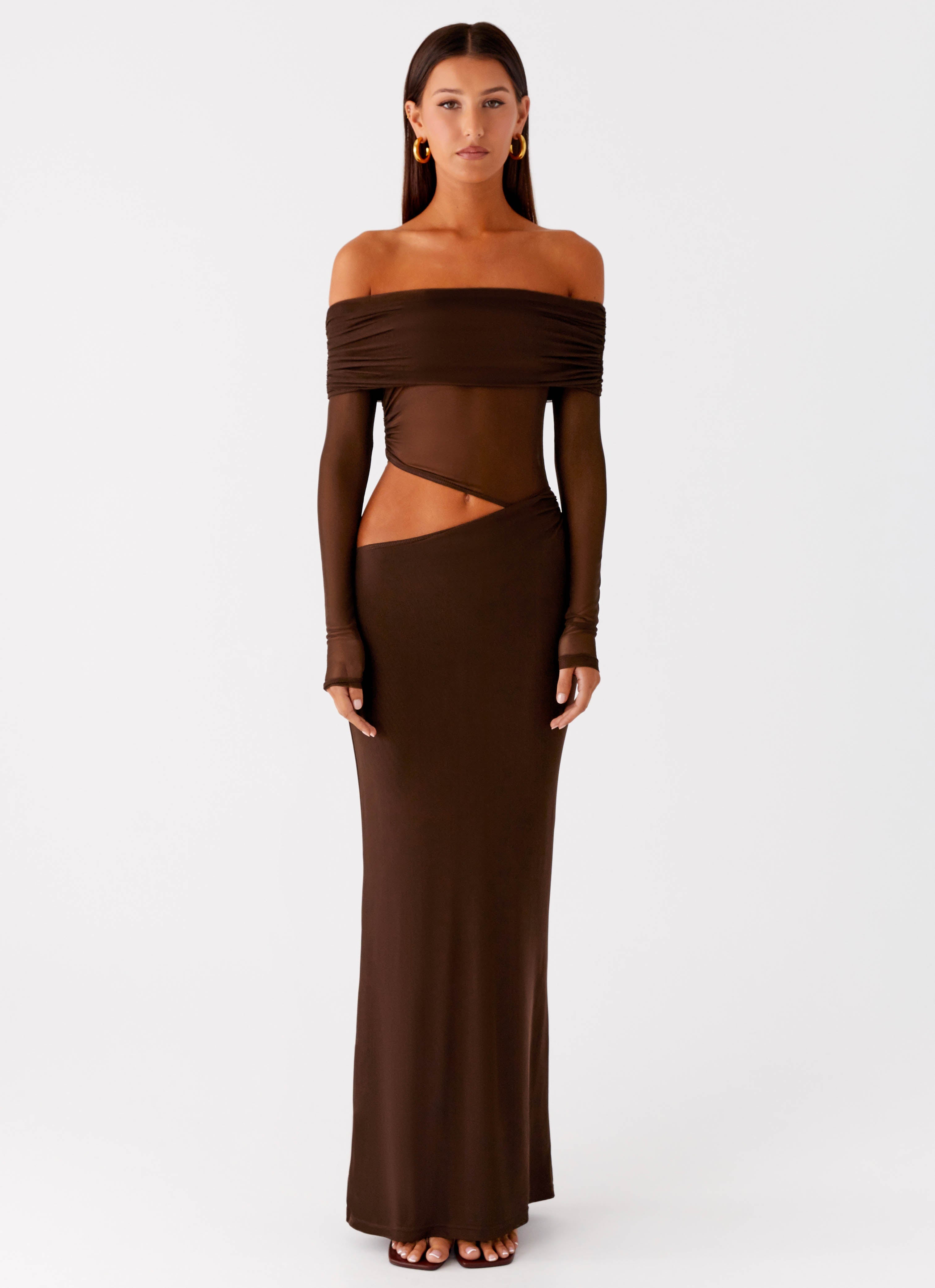 Jarlo London Emery Chiffon Ruched Maxi Dress with One Shoulder Sleeve Jarlo London Emery Chiffon Ruched Maxi Dress with One Shoulder Sleeve