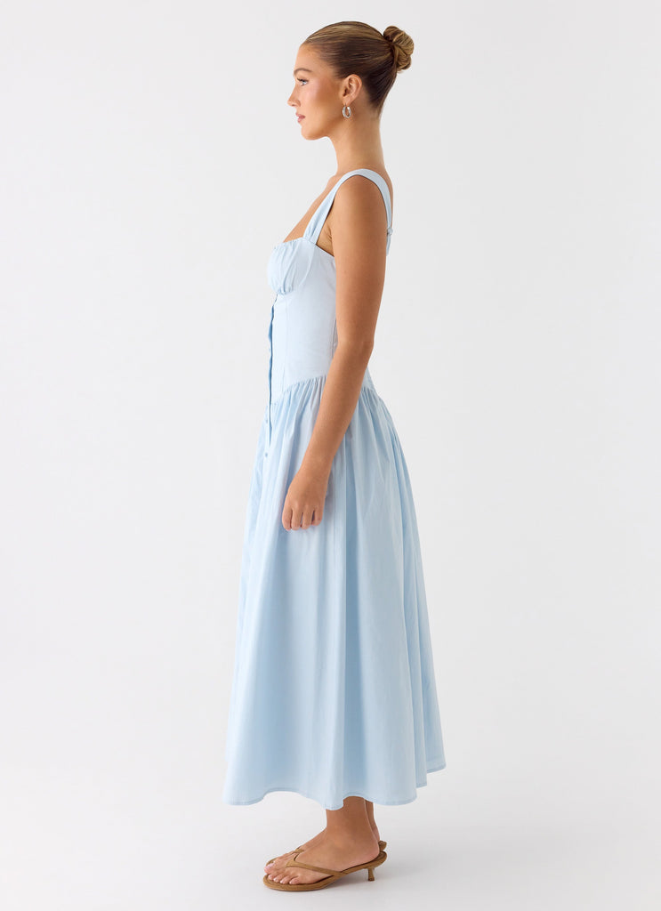 freshly brewed midi dress blue More Good Days Light Blue Textured Midi Dress, Large - The Mint Julep Boutique