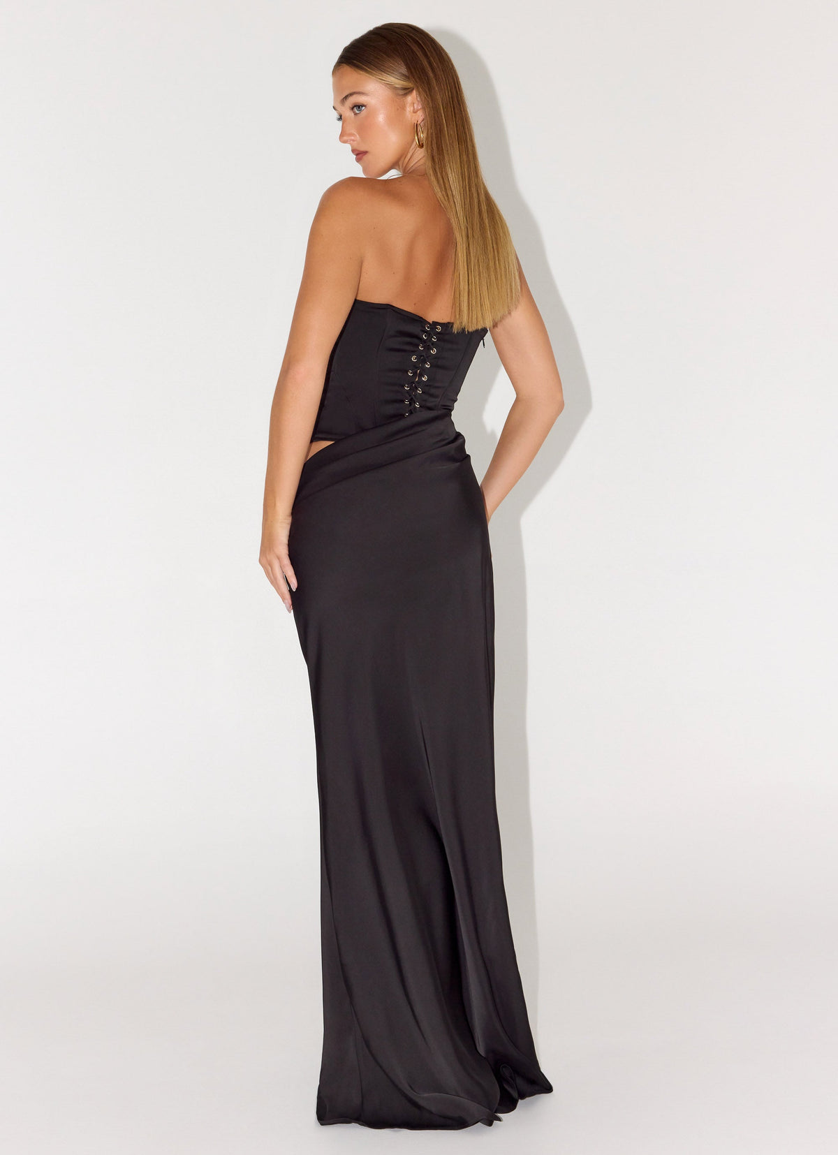 black corset maxi dress Lace and satin Color: RASARIO Online Boutique 40 (FR) / Black up back and frilled skirt add a touch of whimsy Emory Corset Maxi Dress -