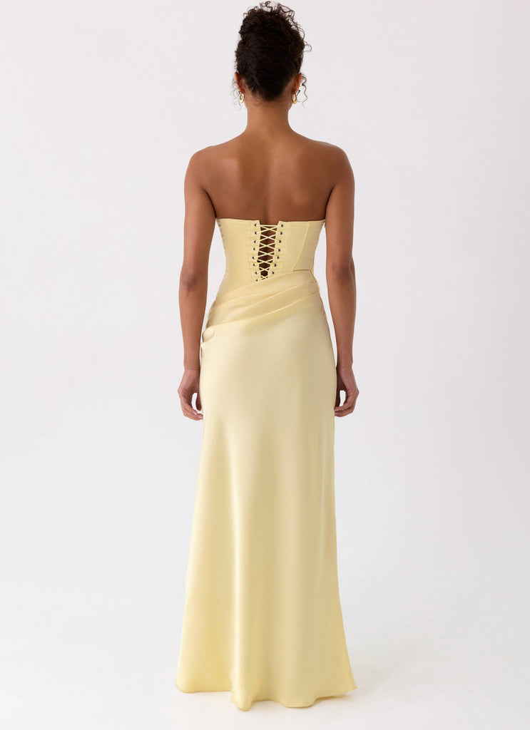 corset strapless maxi dress in yellow Strapless Corset Puff Maxi Dress Yellow