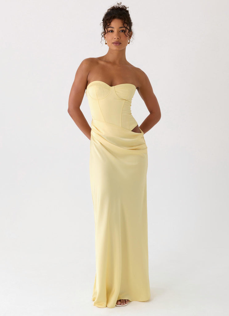 pale yellow corset dress Preference Round Dress | Emory Corset Maxi Dress