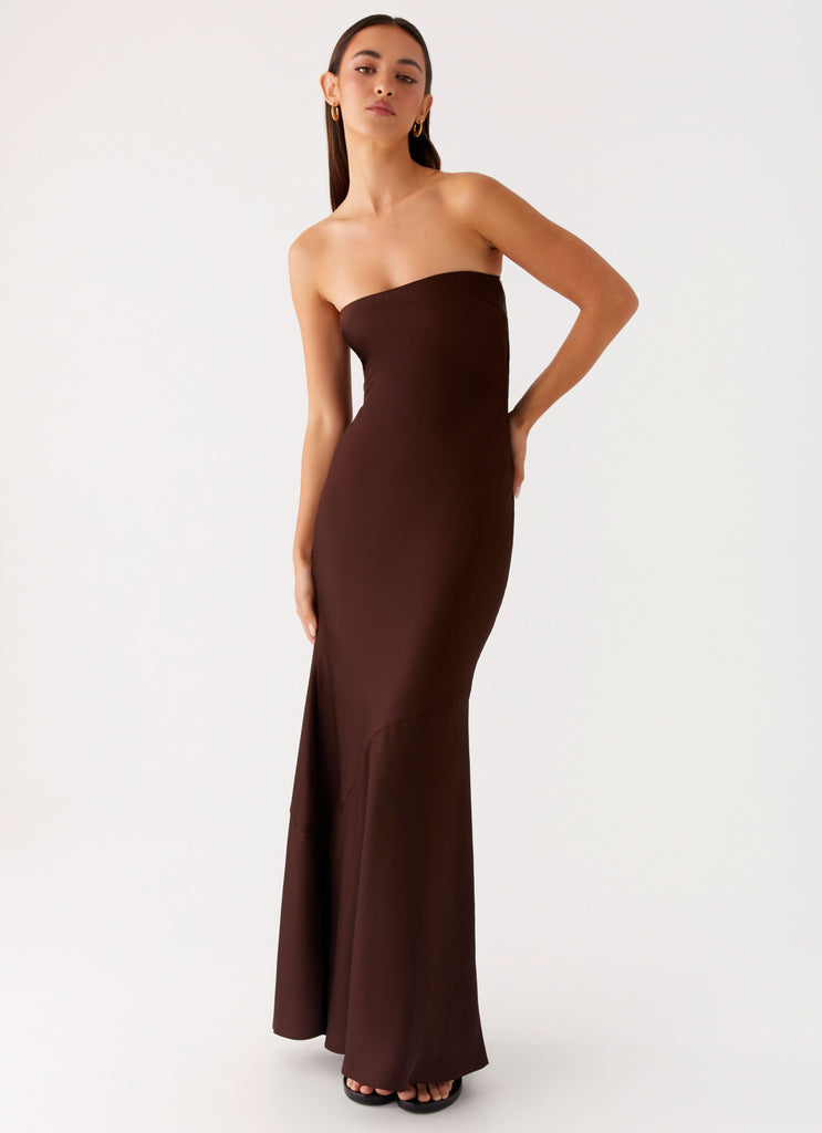 odela strapless drop waist maxi dress chocolate chocolate brown strapless dress Odela Strapless Drop Waist Maxi Dress | Chocolate