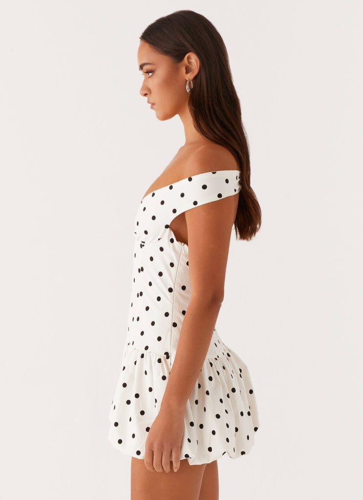 Endless Romance Off Shoulder Mini Dress - White Polka Dot Peppermayo US Endless Romance Off Shoulder Mini Dress - White Polka Dot Peppermayo US