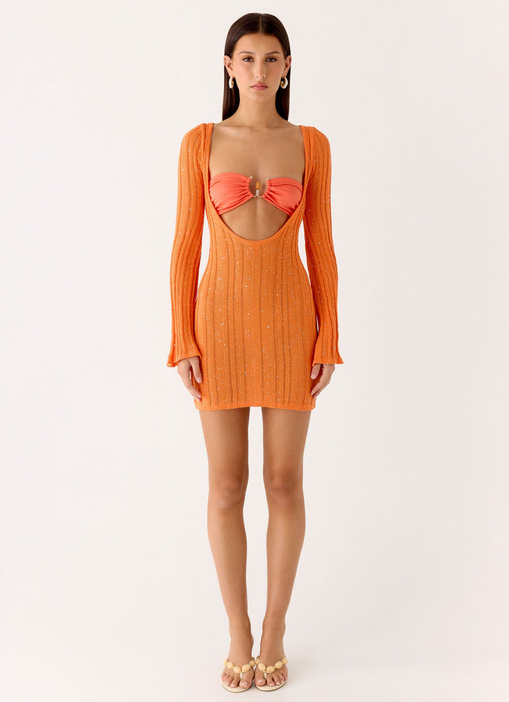 Estrella Long Sleeve Knit Mini Dress - Orange Peppermayo US Estrella Long Sleeve Knit Mini Dress - Orange Peppermayo US