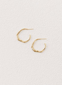 Womens Etta Hoop Earrings in the colour Gold in front of a light grey background