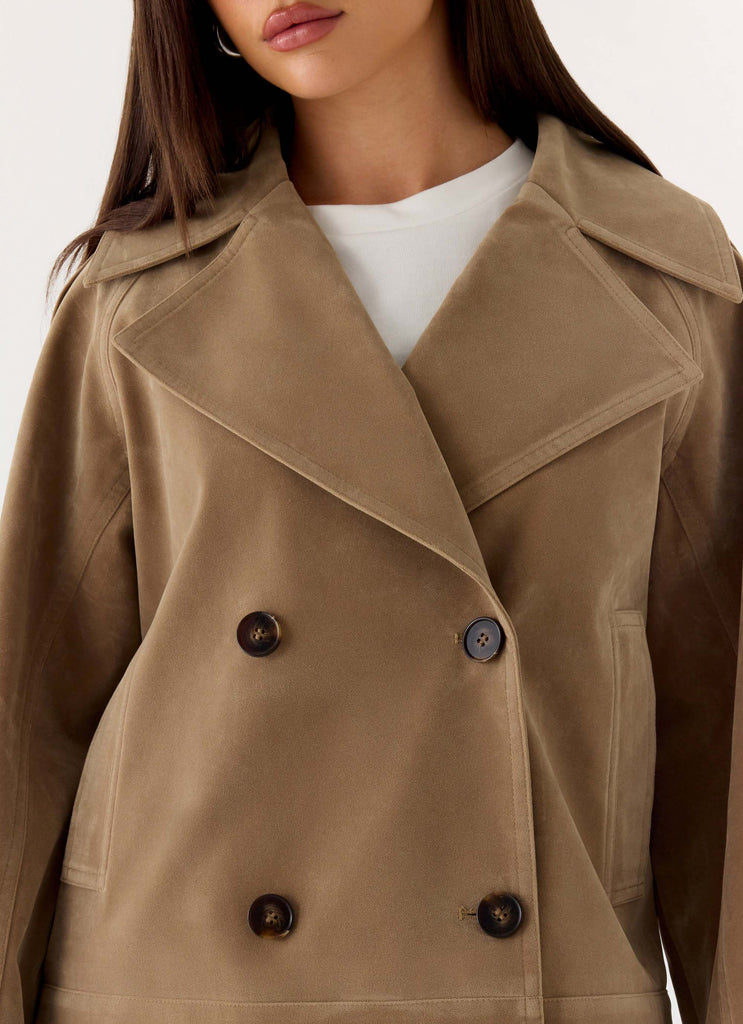 Evan Faux Suede Short Trench Jacket - Tan – Peppermayo US