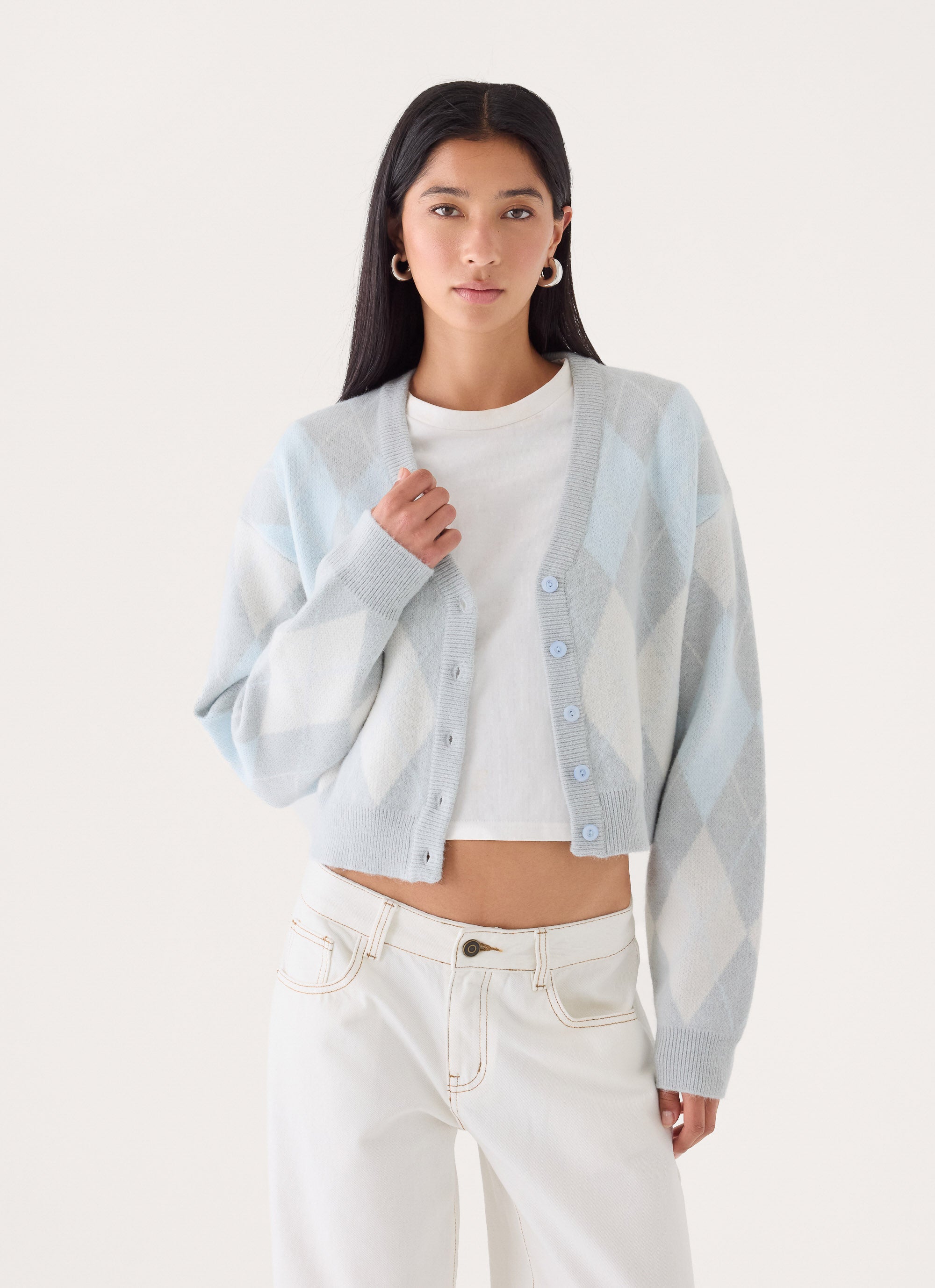Evelina Knit Cardigan - Grey Argyle – Peppermayo US