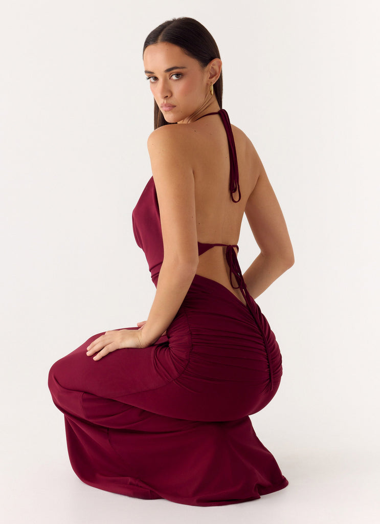 dark cherry maxi dress ASOS DESIGN textured lace bardot maxi dress in dark cherry