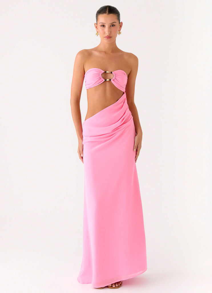 Falling Forever Strapless Beaded Maxi Dress - Pink Falling Forever Strapless Beaded Maxi Dress - Pink