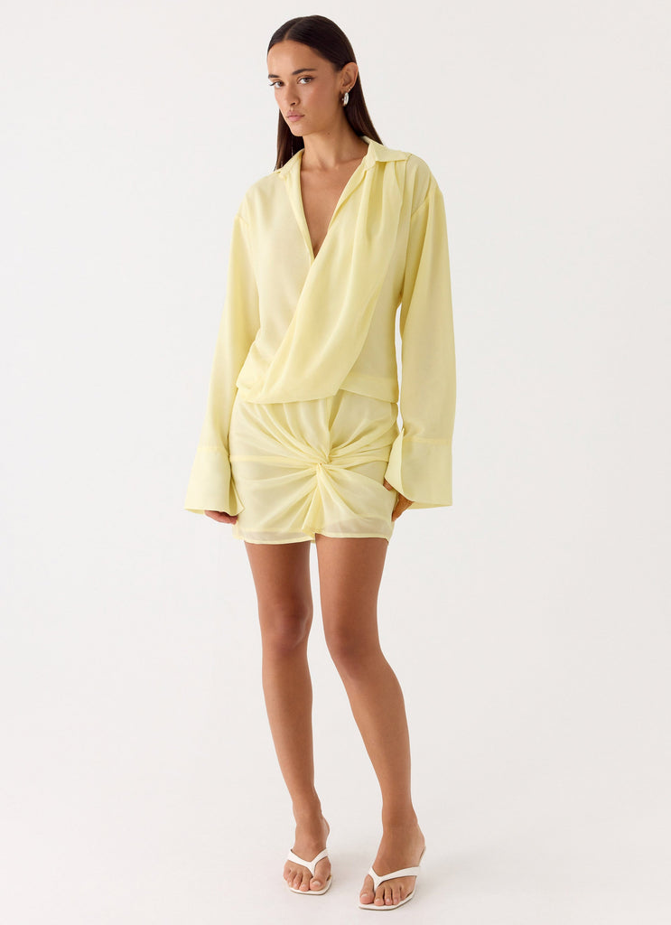 Farretti Shirt Mini Dress - Pale Yellow Pale Yellow / US 12 Farretti Shirt Mini Dress - Pale Yellow Pale Yellow / US 12