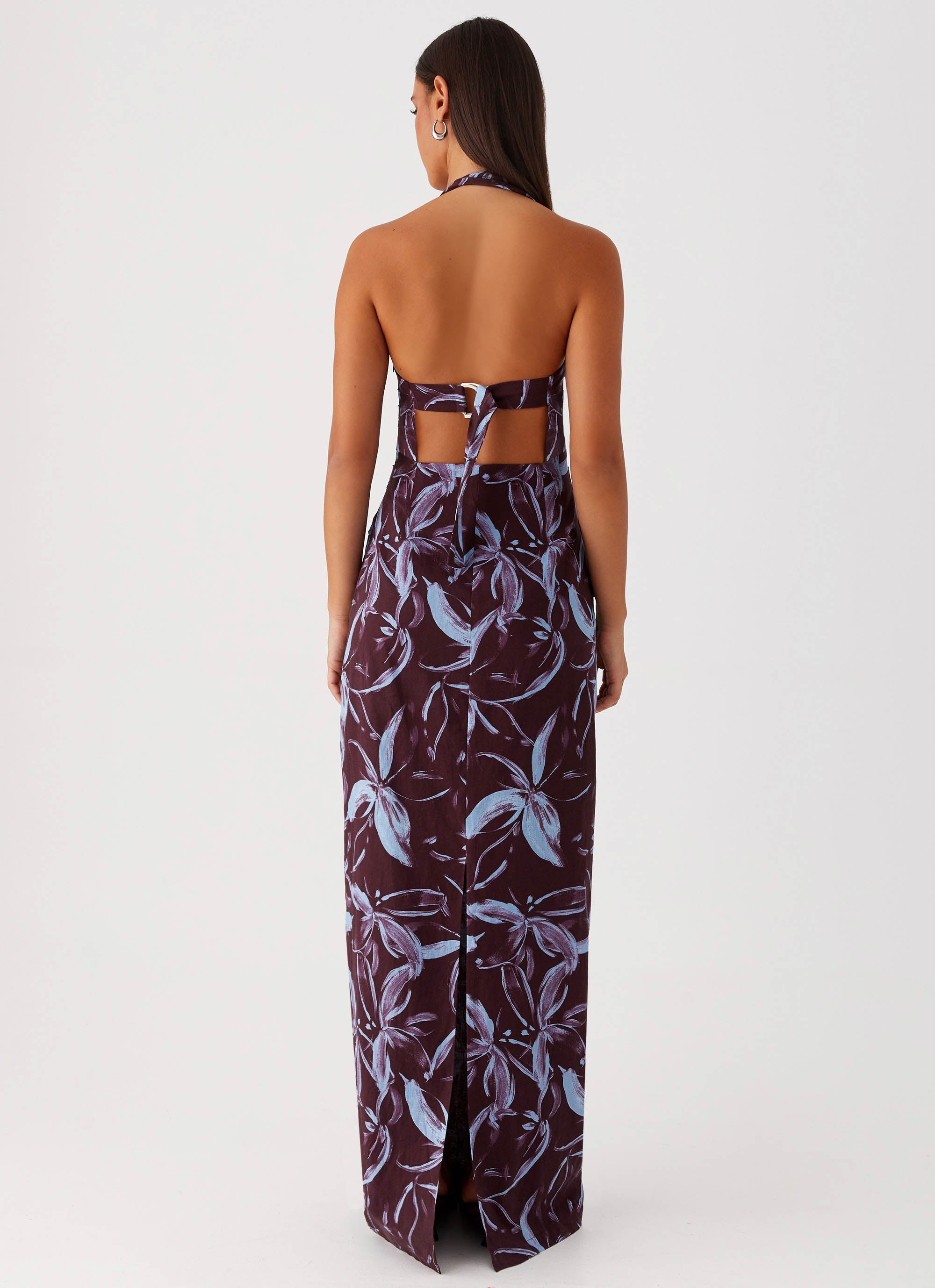 Fauna Halter Maxi Dress - Brown Purple Floral Peppermayo US Fauna Halter Maxi Dress - Brown Purple Floral Peppermayo US