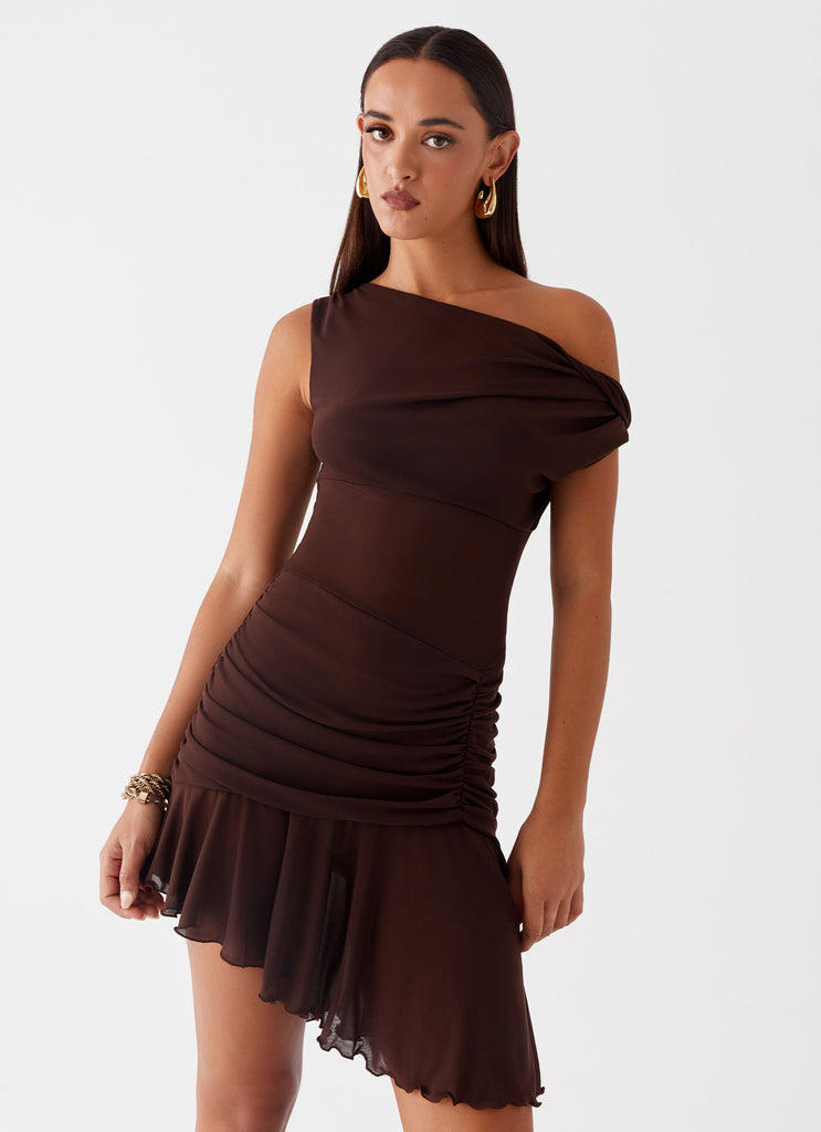 Fernleigh One Shoulder Mini Dress Chocolate