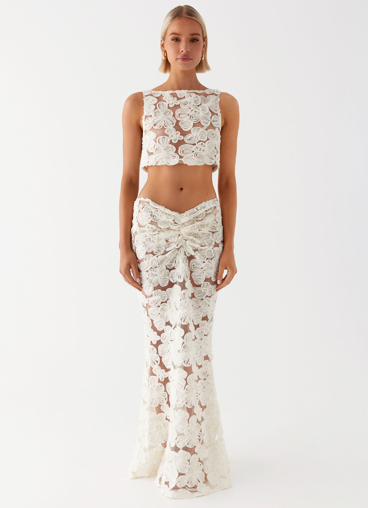 Womens Fiorella Floret Maxi Skirt in the colour Ivory in front of a light grey background