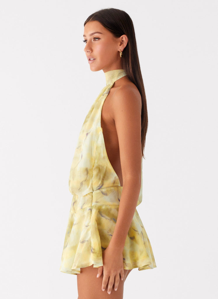 darcy halter dress in baby yellow MORE TO COME Darcy Halter Dress in Baby Yellow