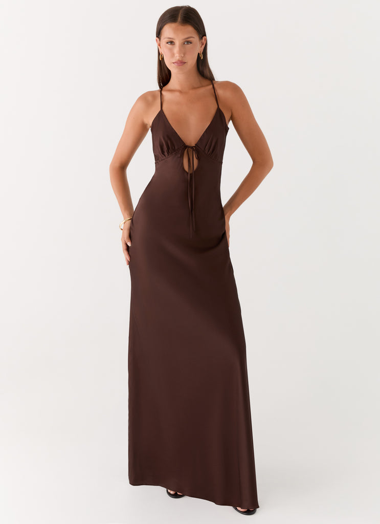 Flora Satin Maxi Dress - Chocolate Peppermayo US Flora Satin Maxi Dress - Chocolate Peppermayo US