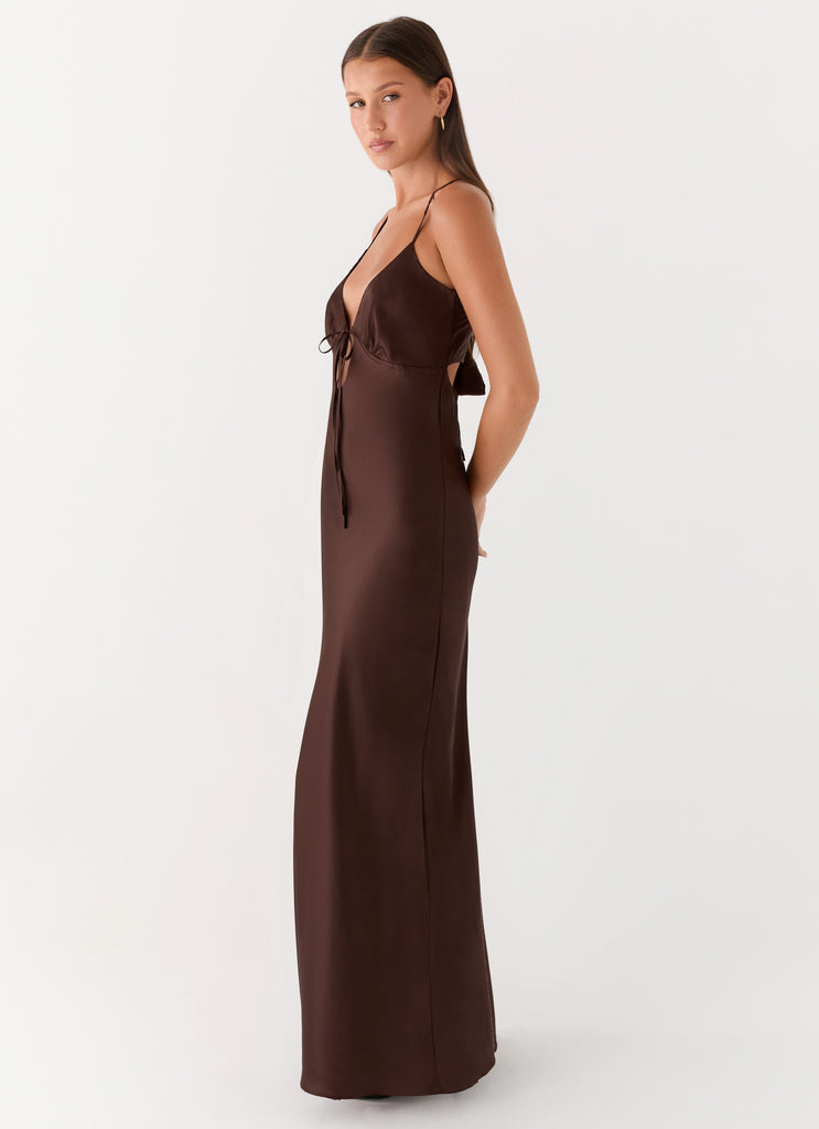 Flora Satin Maxi Dress - Chocolate Peppermayo US Flora Satin Maxi Dress - Chocolate Peppermayo US