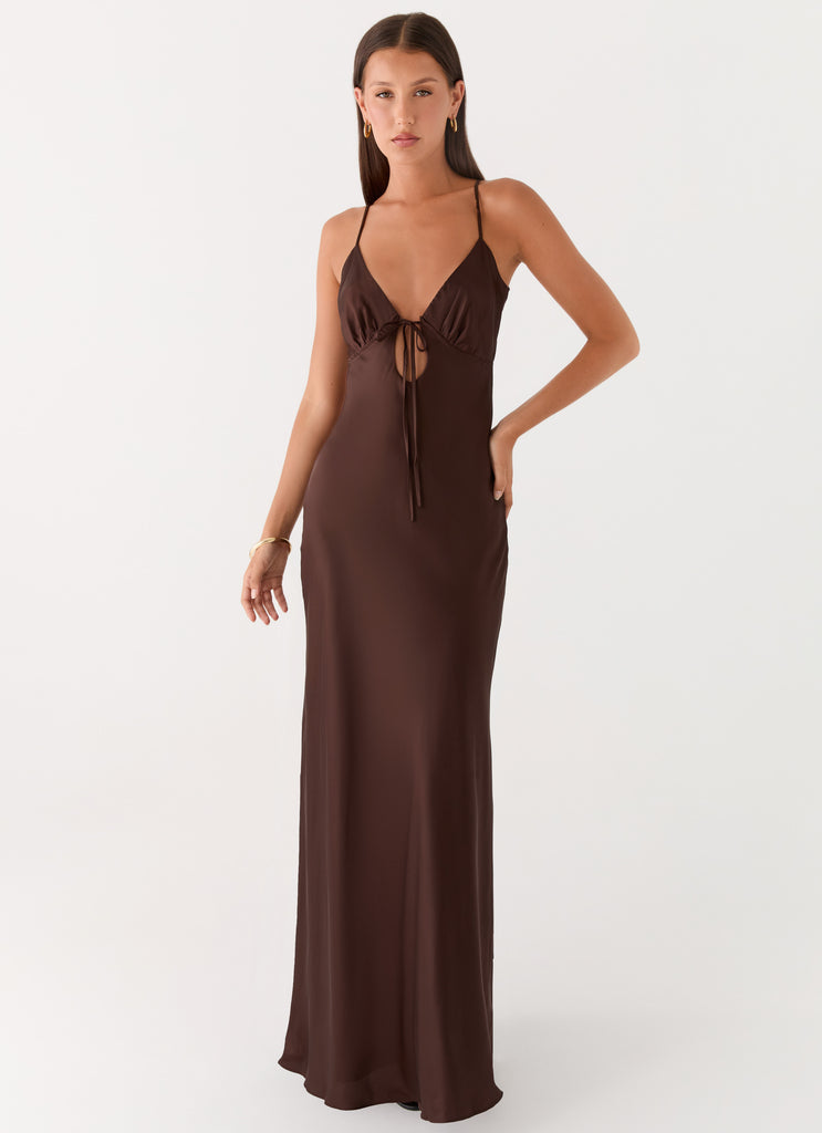 Flora Satin Maxi Dress - Chocolate Peppermayo US Flora Satin Maxi Dress - Chocolate Peppermayo US