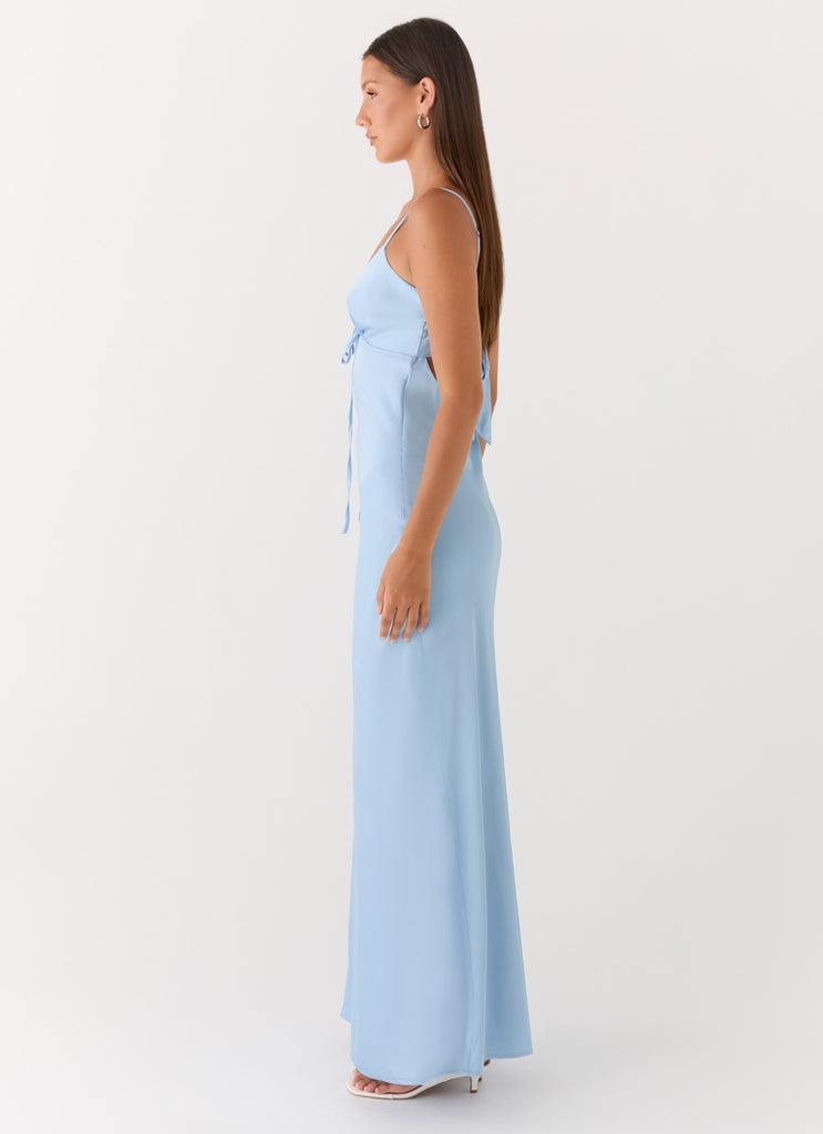Flora Satin Maxi Dress - Ice Blue Ice Blue / US 10 Flora Satin Maxi Dress - Ice Blue Ice Blue / US 10