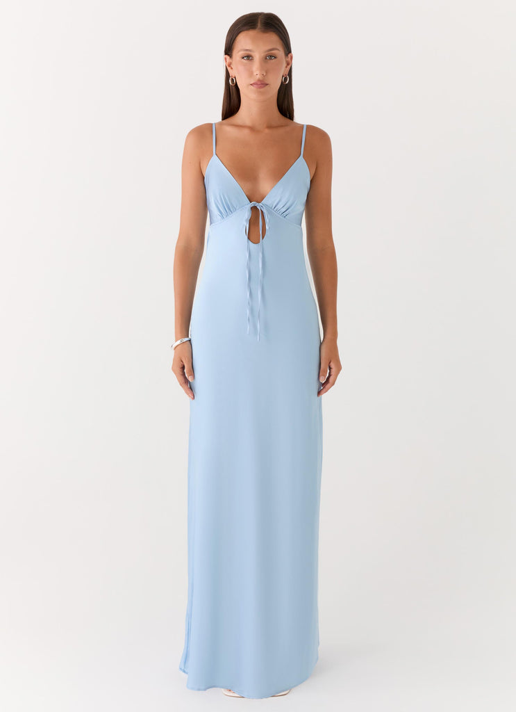 Flora Satin Maxi Dress - Ice Blue Ice Blue / US 10 Flora Satin Maxi Dress - Ice Blue Ice Blue / US 10