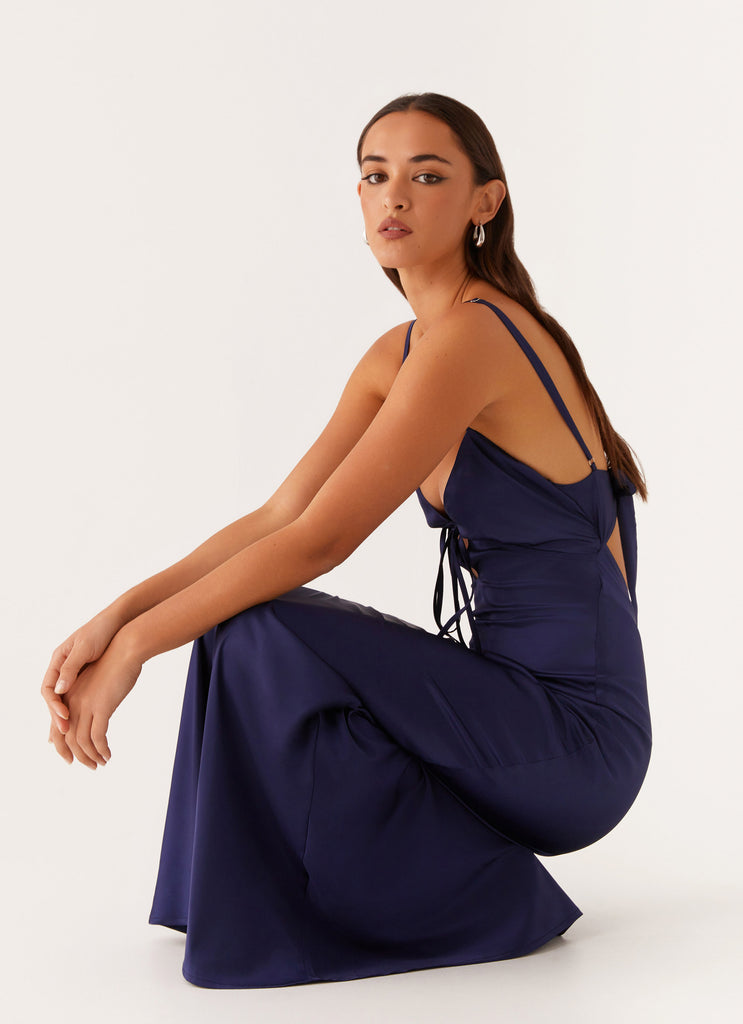 Flora Satin Maxi Dress - Navy