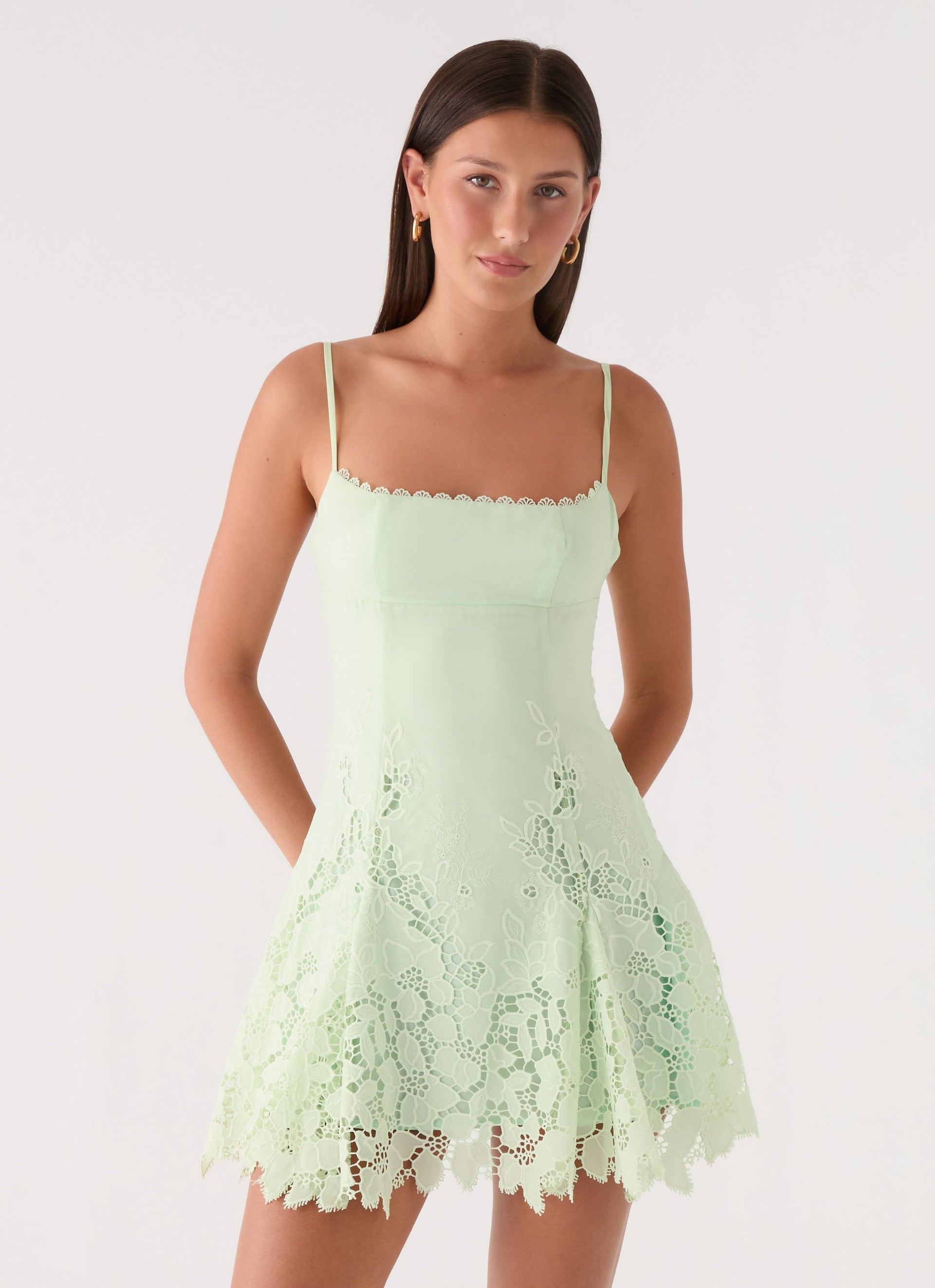 peppermayo mini dress Catch Up - Sunset Floral Sheer lace bodice panel Peppermayo knitted halterneck mini dress