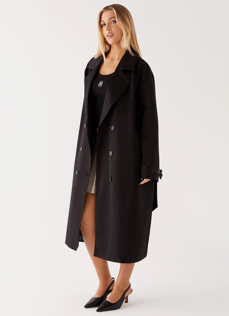 Frenchy Oversized Trench Coat Black