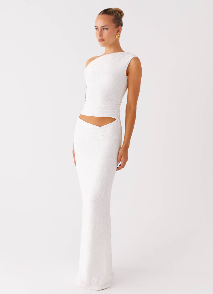 white one shoulder wrap dress LAVISH ALICE FOLDED ONE SHOULDER WRAP MIDI DRESS Arelia's Dream