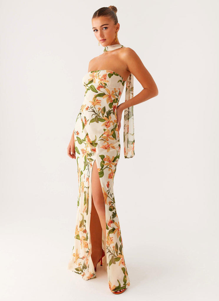 Refinement Beige Floral Print Ruched Strapless Maxi Dress Gali Strapless Maxi Dress Refinement Beige Floral Print Ruched Strapless Maxi Dress Gali Strapless Maxi Dress