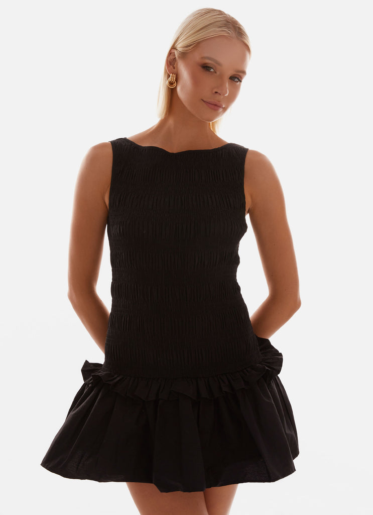 black shirred mini dress boohoo Women's Plus Cotton Poplin Shirred Mini Dress in Black | Size: 16