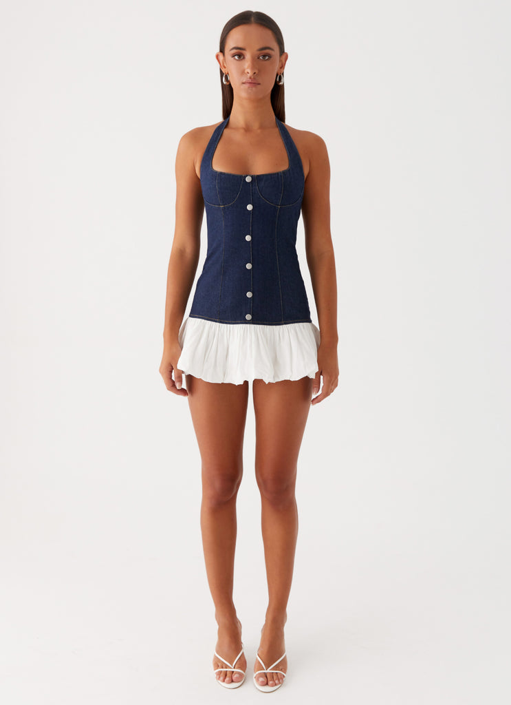 Georgina Denim Mini Dress - Blue Peppermayo US Georgina Denim Mini Dress - Blue Peppermayo US