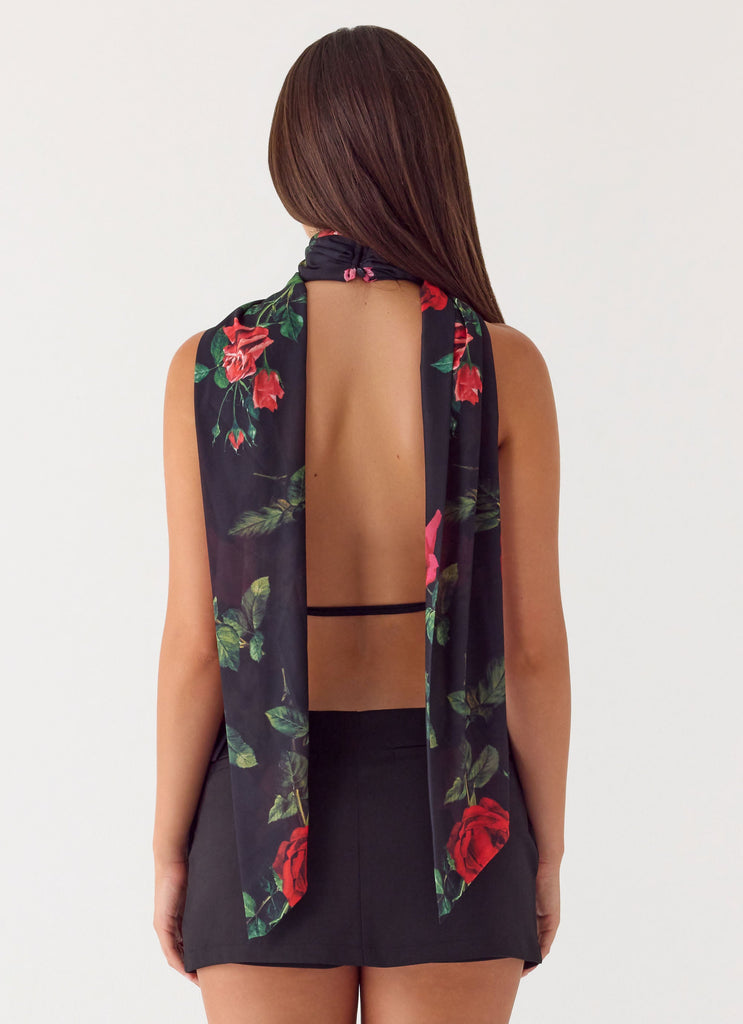Get Me Halter Backless Top - Midnight Bloom