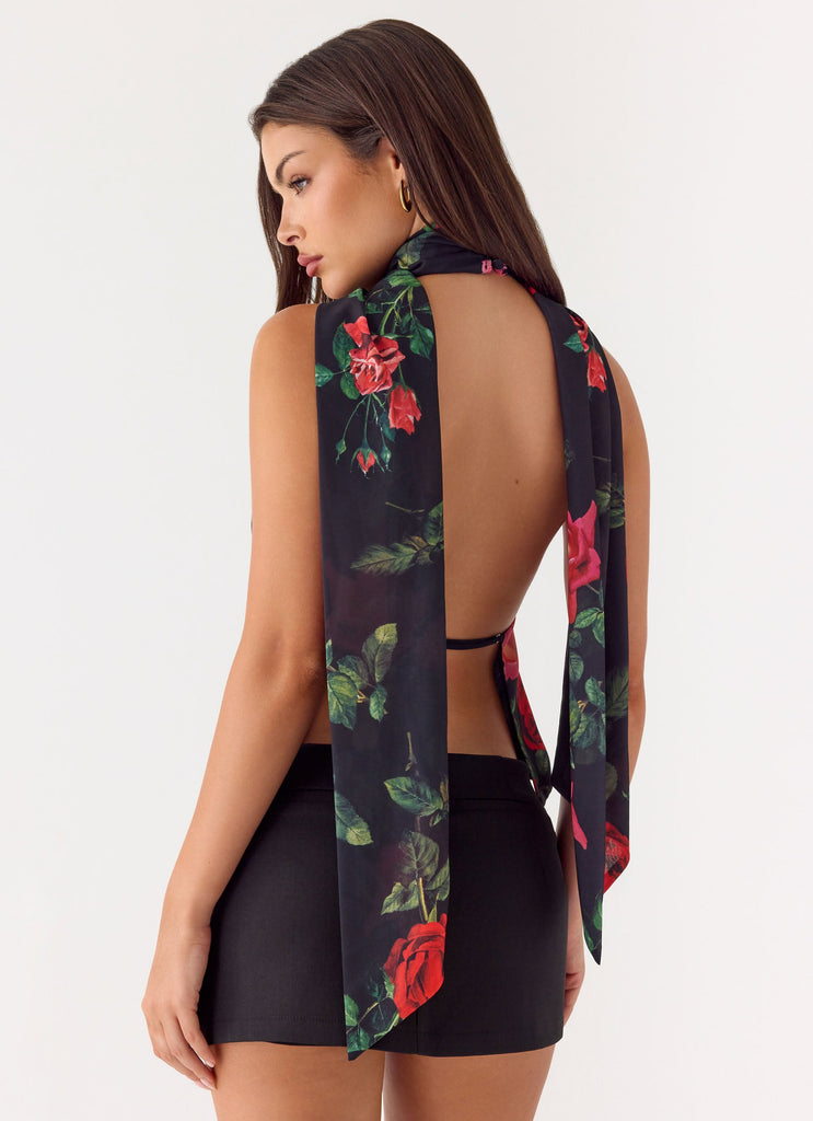 Get Me Halter Backless Top - Midnight Bloom