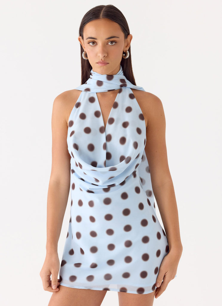 Get Me Halter Mini Dress - Blue Mocha Dot Blue Mocha Dot / US 0 Get Me Halter Mini Dress - Blue Mocha Dot Blue Mocha Dot / US 0