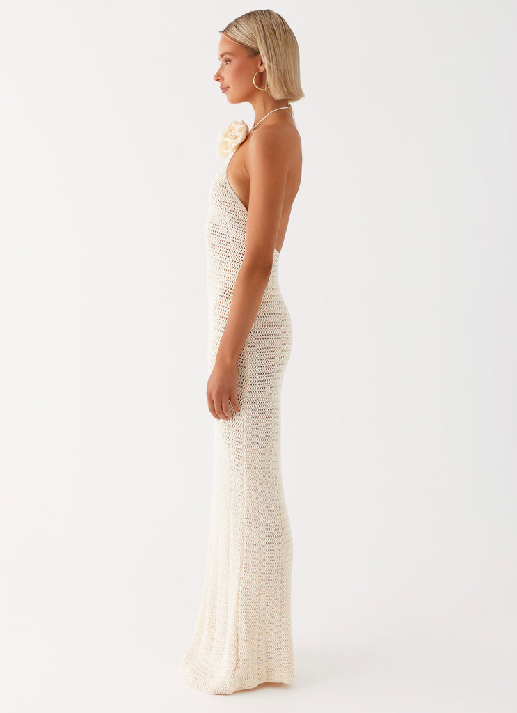 Womens Gia Rose Halter Neck Maxi Dress in the colour Ivory in front of a light grey background