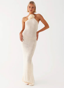 Womens Gia Rose Halter Neck Maxi Dress in the colour Ivory in front of a light grey background