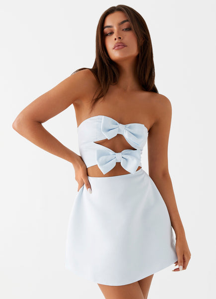blue and white bow dress A-line Straps Bow Tie Gorgeous Blue Flower Prom Dress Party Dress #JKW –  SELINADRESS main image 0