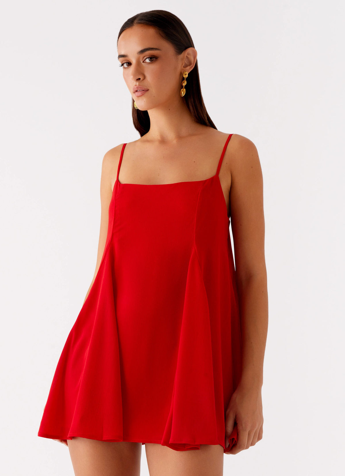 linen blend godet mini dress Pixie in White By DISSH This linen Lands' End Linen-Blend Button-Front Knee