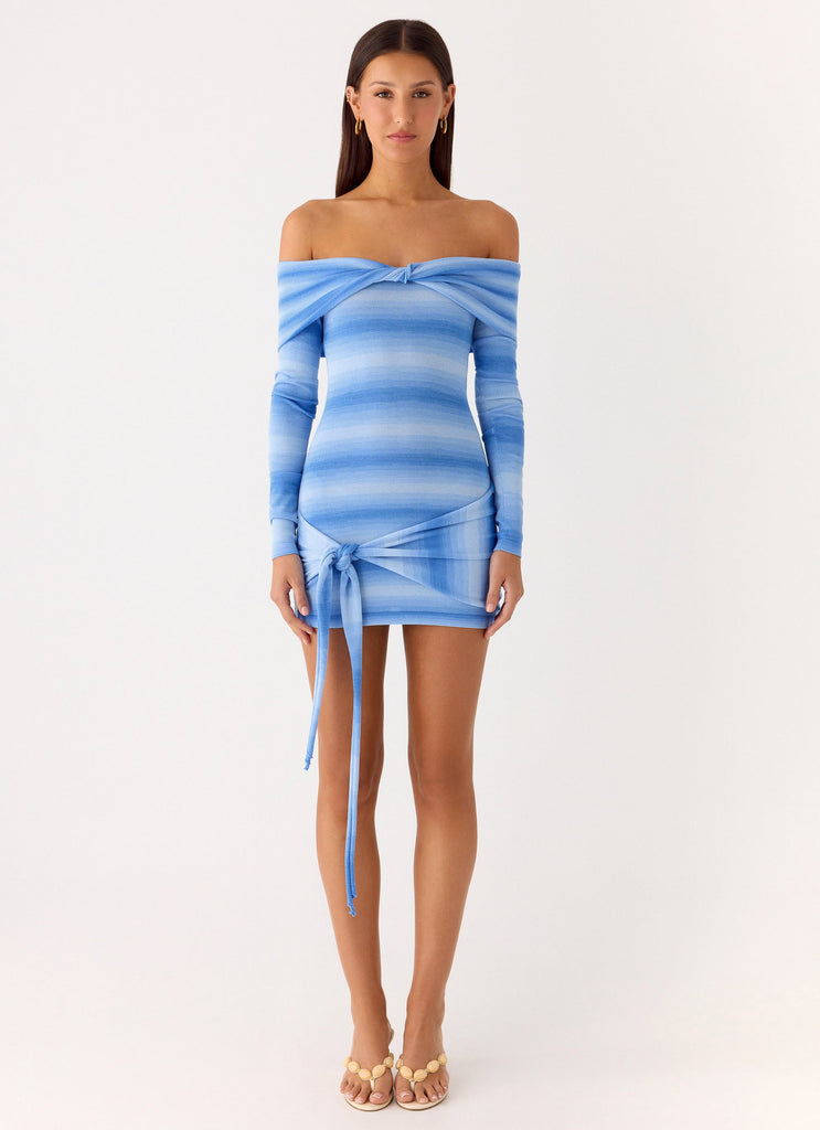 Gomez Bardot Knit Mini Dress - Cerulean Cerulean / M-L Gomez Bardot Knit Mini Dress - Cerulean Cerulean / M-L