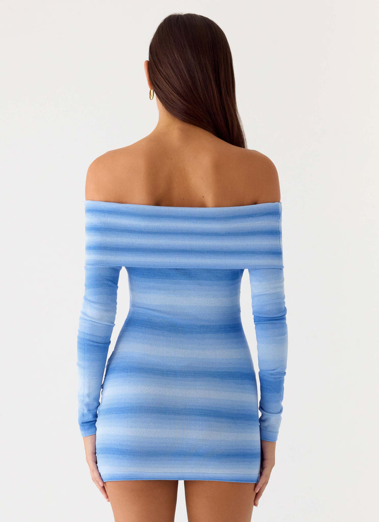 Gomez Bardot Knit Mini Dress - Cerulean Cerulean / M-L Gomez Bardot Knit Mini Dress - Cerulean Cerulean / M-L