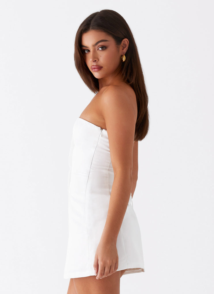 Womens Good Lies Mini Dress in the colour White in front of a light grey background