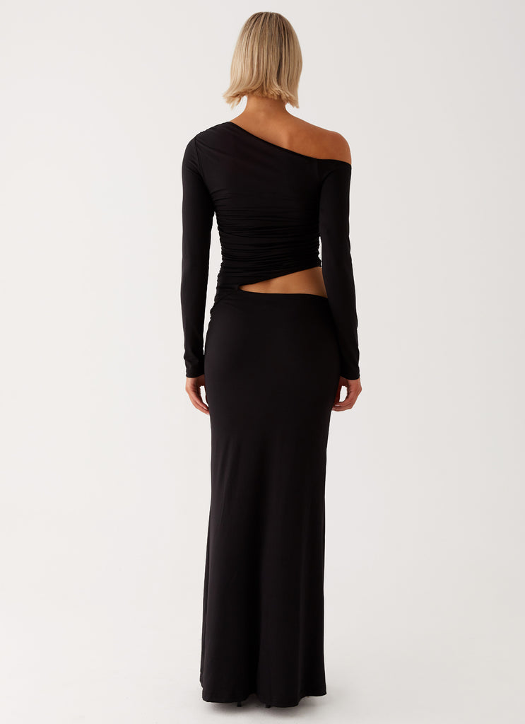 Womens Good Vibrations Maxi Dress in the colour Black in front of a light grey background