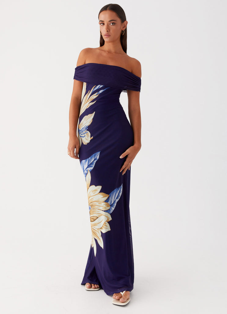 Womens Got Your Attention Maxi Dress in the colour Navy in front of a light grey background