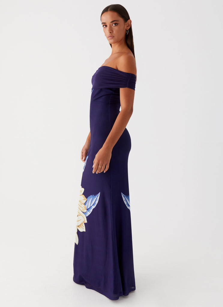 Womens Got Your Attention Maxi Dress in the colour Navy in front of a light grey background