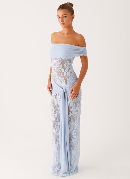 gracie satin maxi dress Twist 03-20-26 Off the shoulder neckline What Jewelry To Wear Size:4.5R