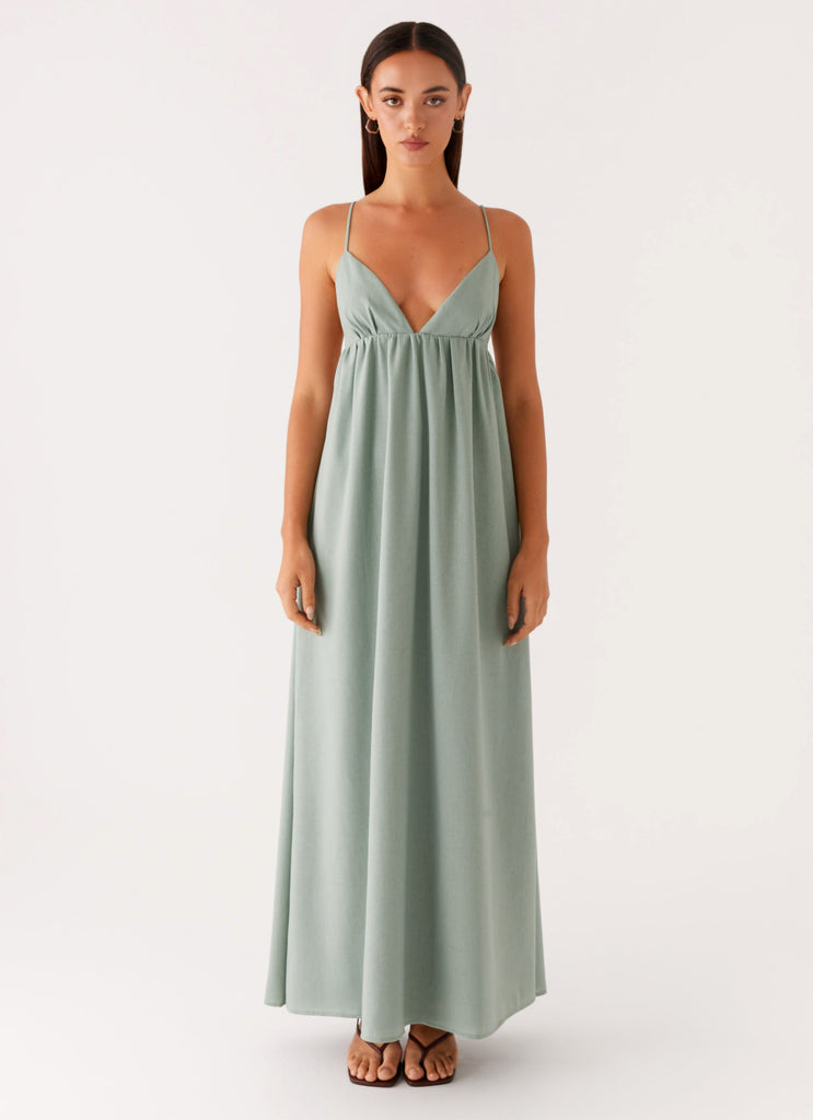Greer Maxi Dress Sage 1 Peppermayo