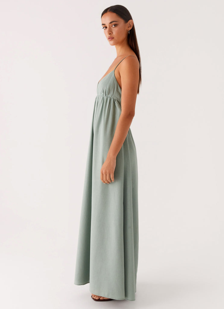 Greer Maxi Dress Sage 2 Peppermayo