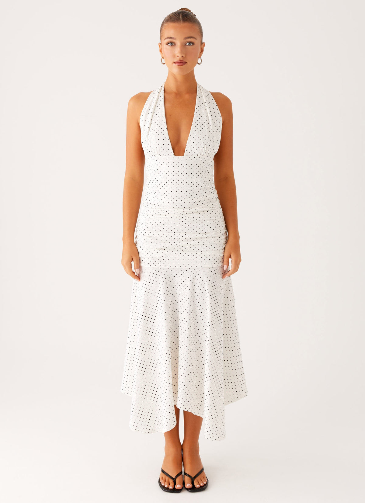 white polka dot midi dress Avalon | Scarf-Neck With Pleated Skirt and more. Polka Dot A Line Midi