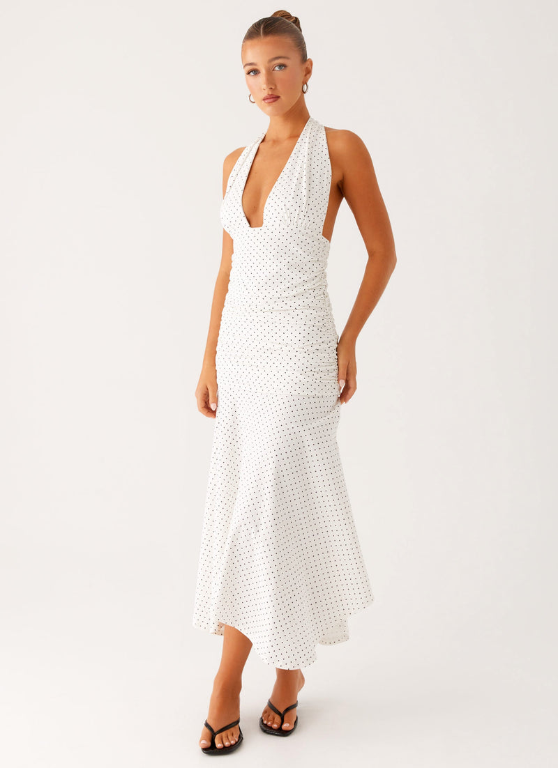 Grettana Halter Neck Midi Dress - White Polka Dot