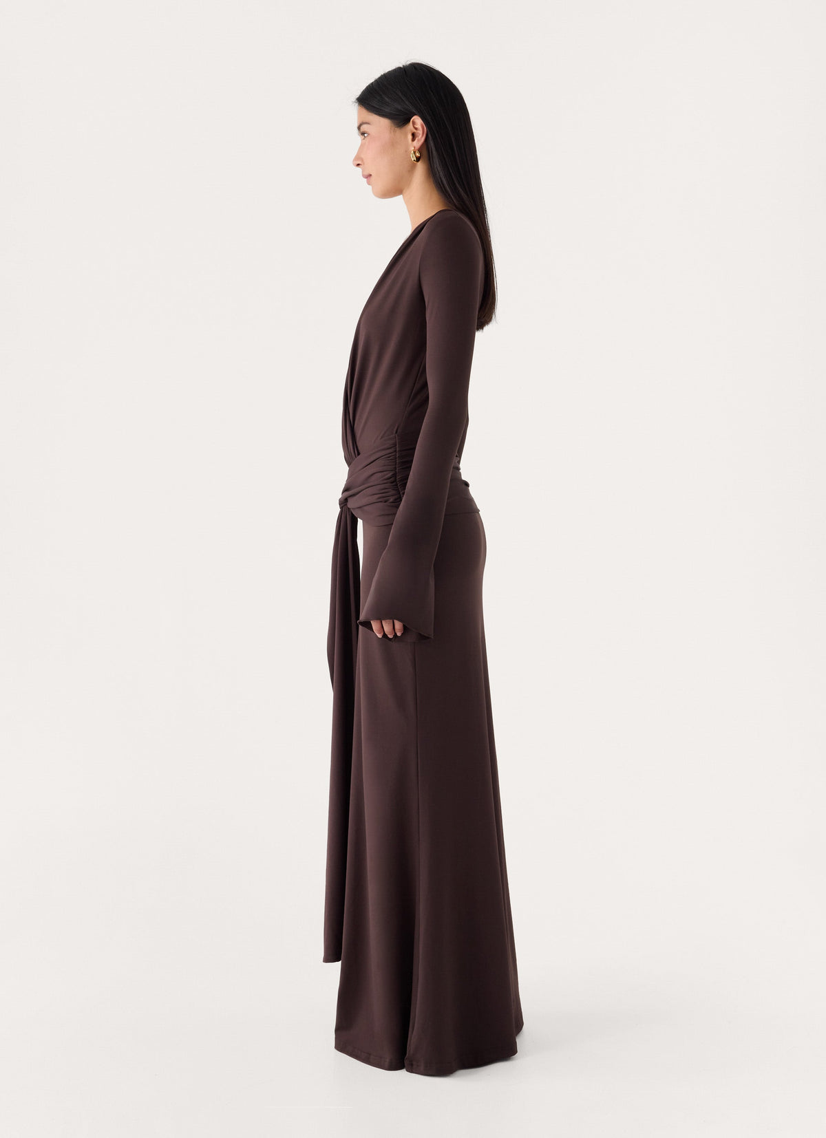 Gustin Long Sleeve Sash Maxi Dress - Chocolate